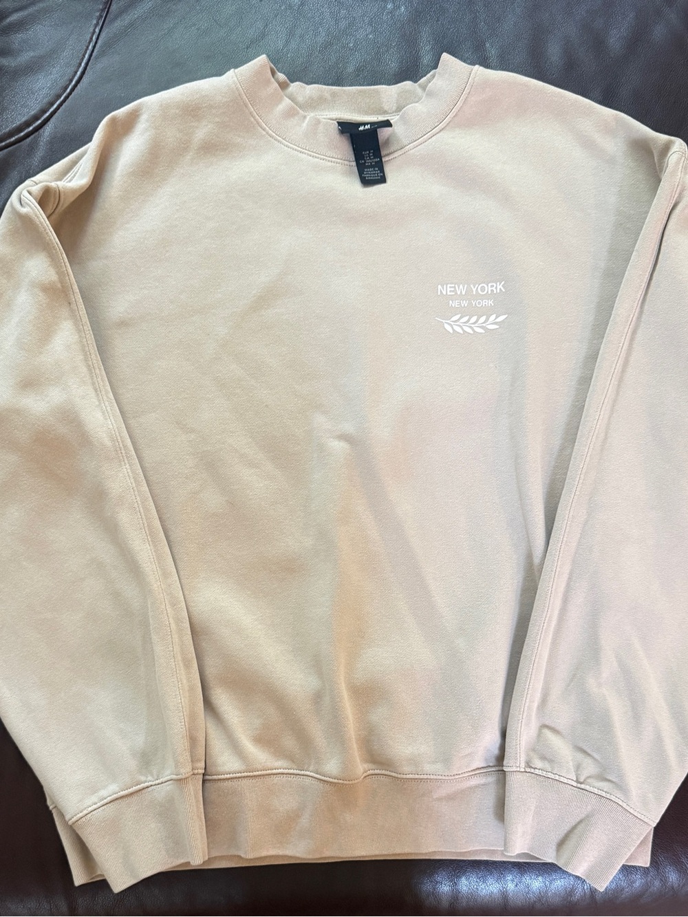 H&M Beige Crewneck Sweatshirt with Small White New York Graphic